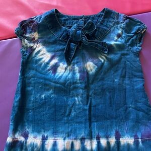 Old Navy Girls Teal & White Tie-Dye Short Sleeve Top with Neck Bow